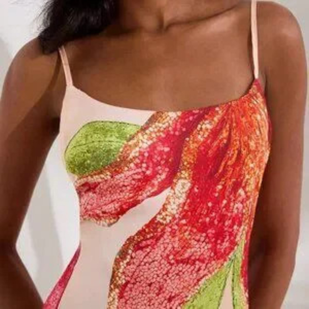Multicolor Boho Women's Woven Printed Long Dress With Spaghetti Straps